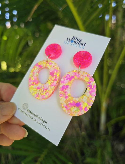 Resin Glitter Organic Hoop Dangle Earrings