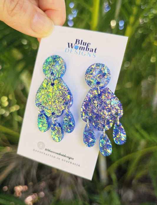 Chandelier Iridescent Glitter Resin Dangle Earrings