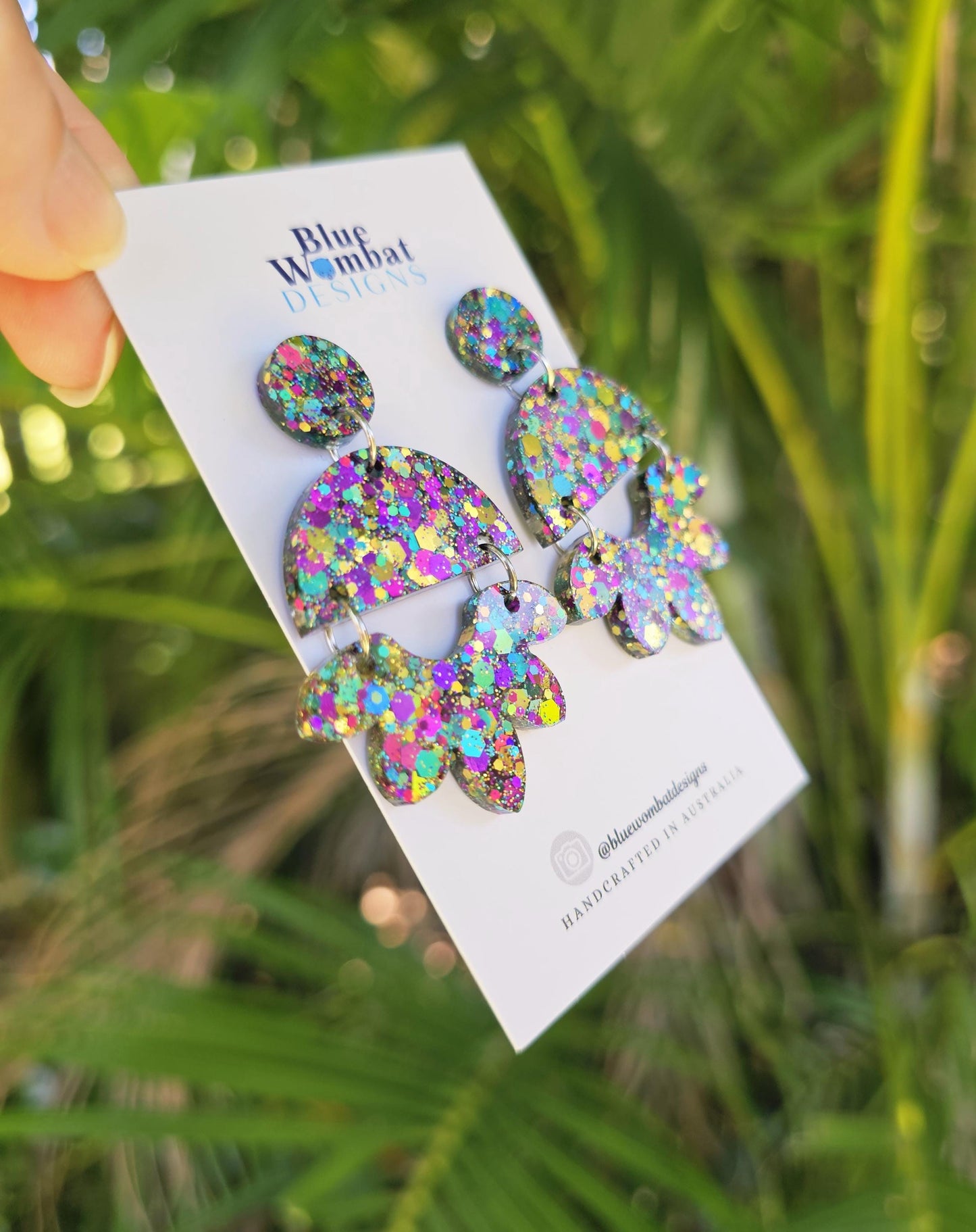 Colourful Glitter Resin Dangle Handmade Earrings