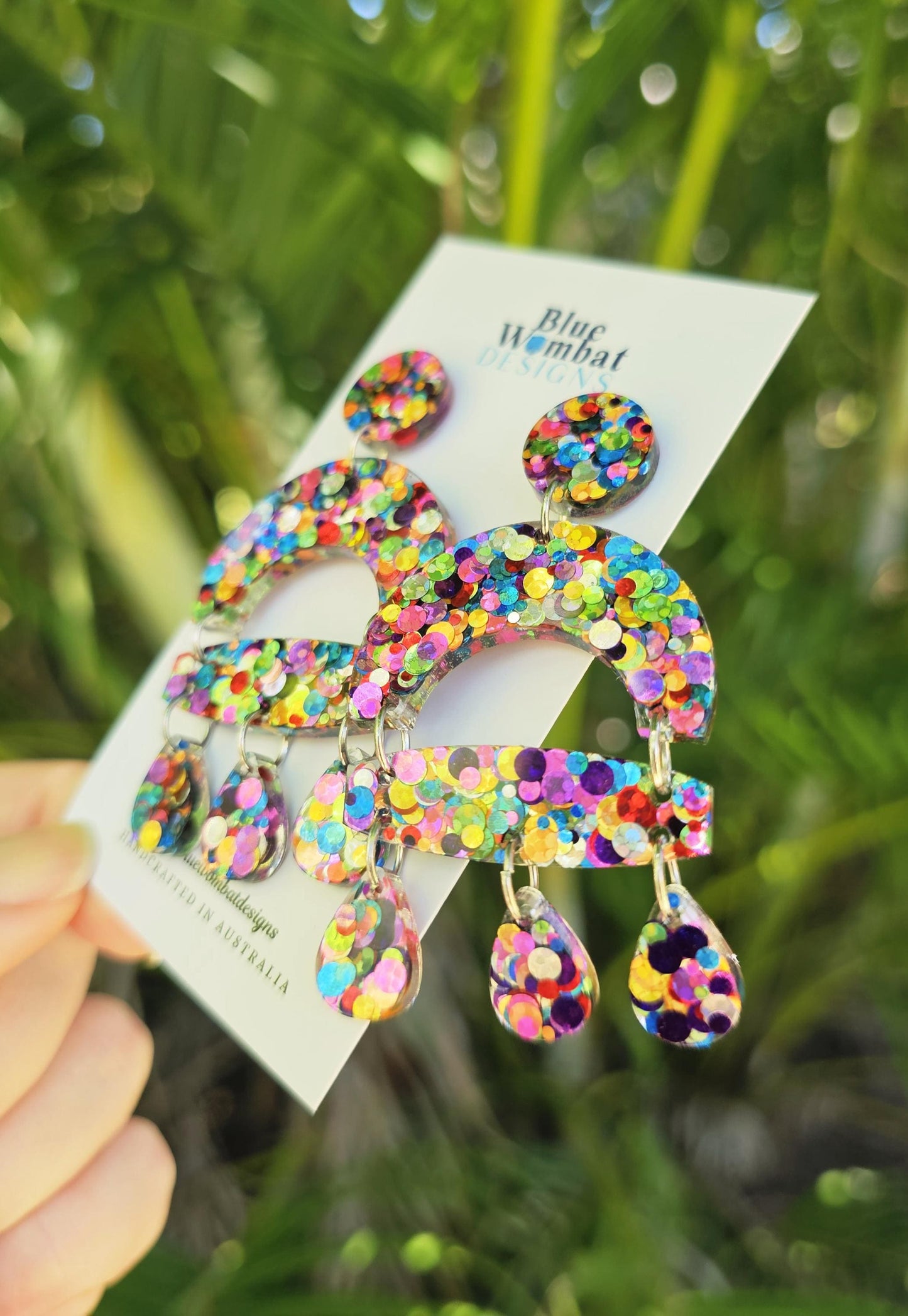 Resin Sparkle Chandelier Glitter Dangle Statement Earrings