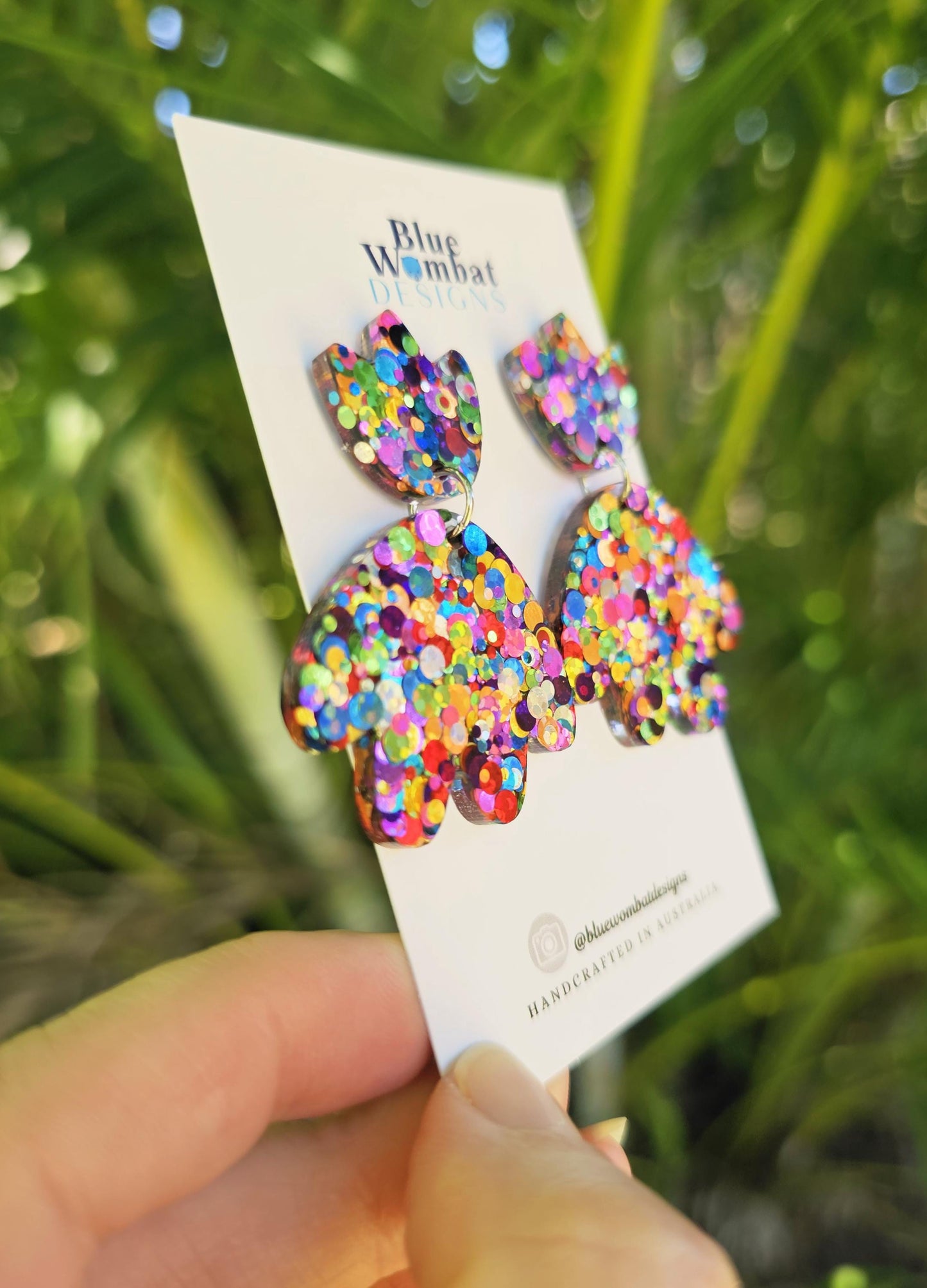 Rainbow Glitter Resin Statement Dangle Earrings
