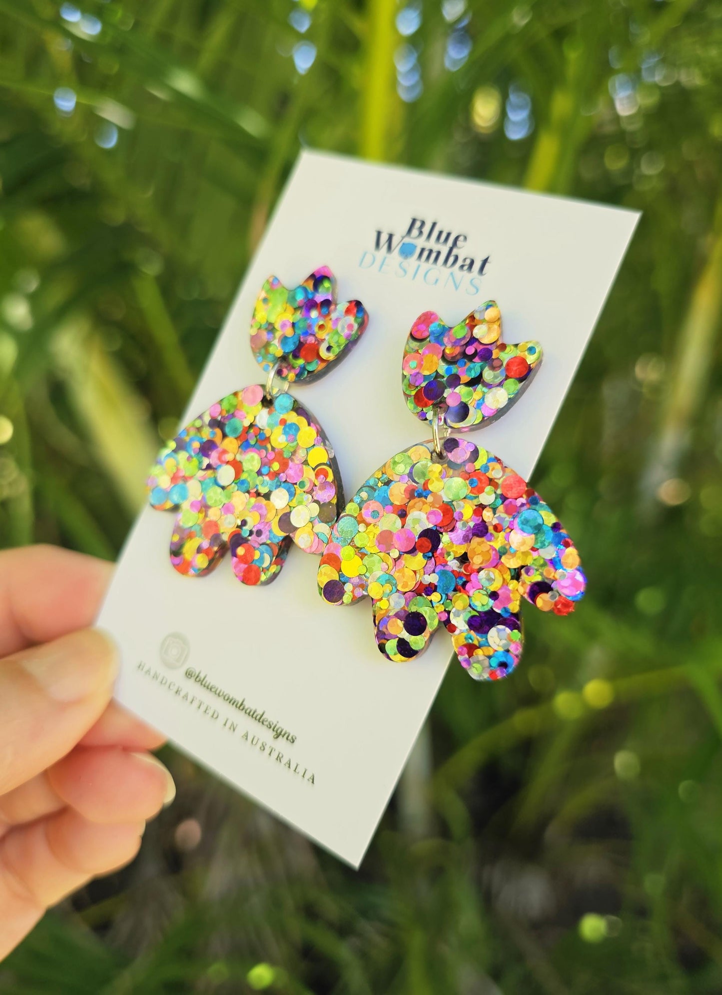 Rainbow Glitter Resin Statement Dangle Earrings
