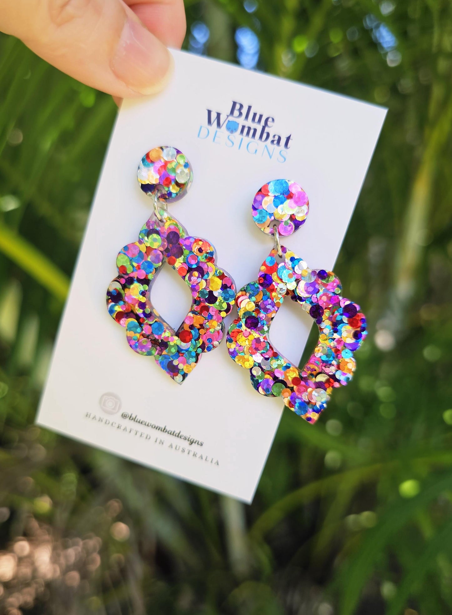 Rainbow Glitter Resin Dangle Statement Earrings