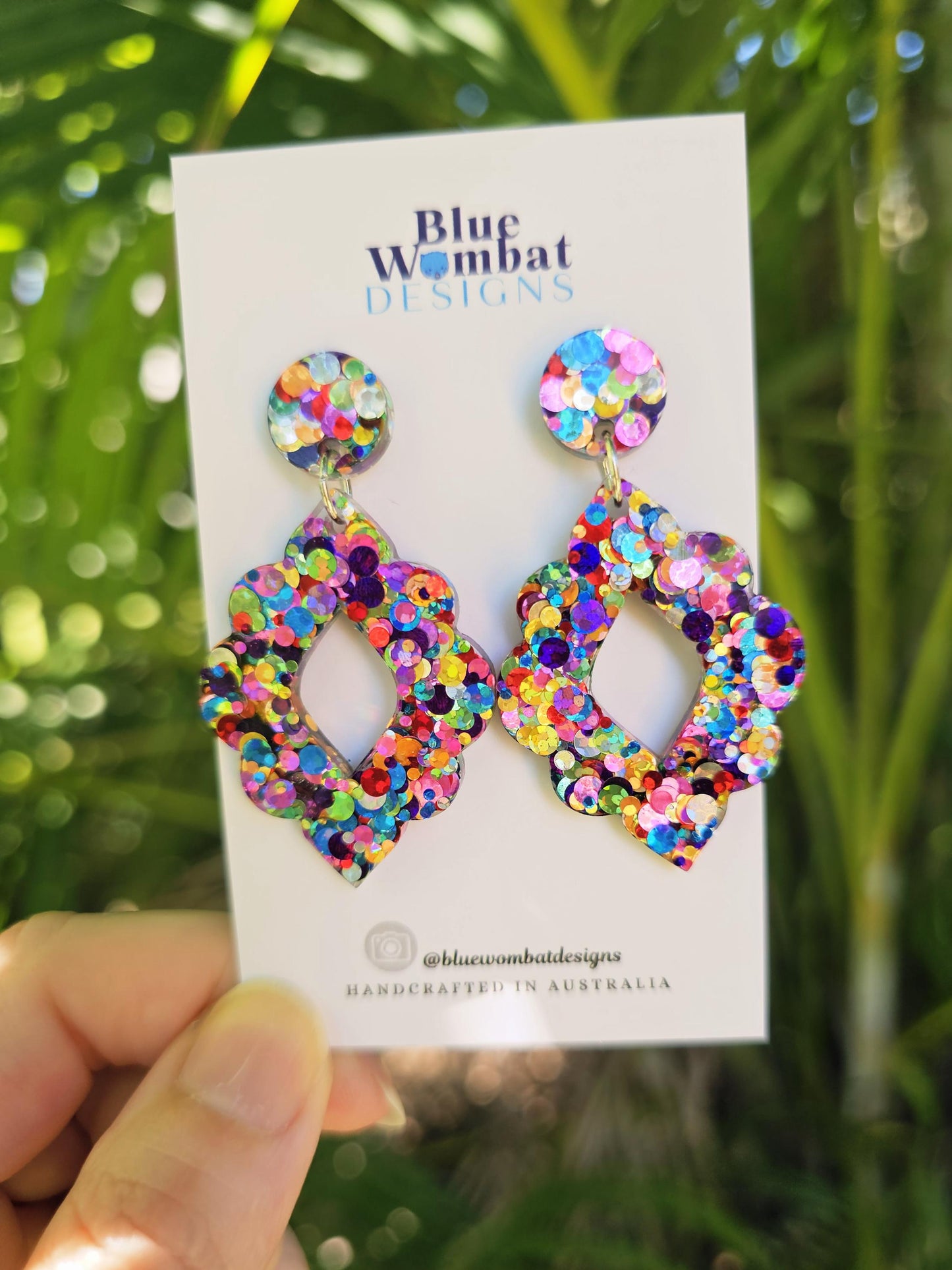Rainbow Glitter Resin Dangle Statement Earrings