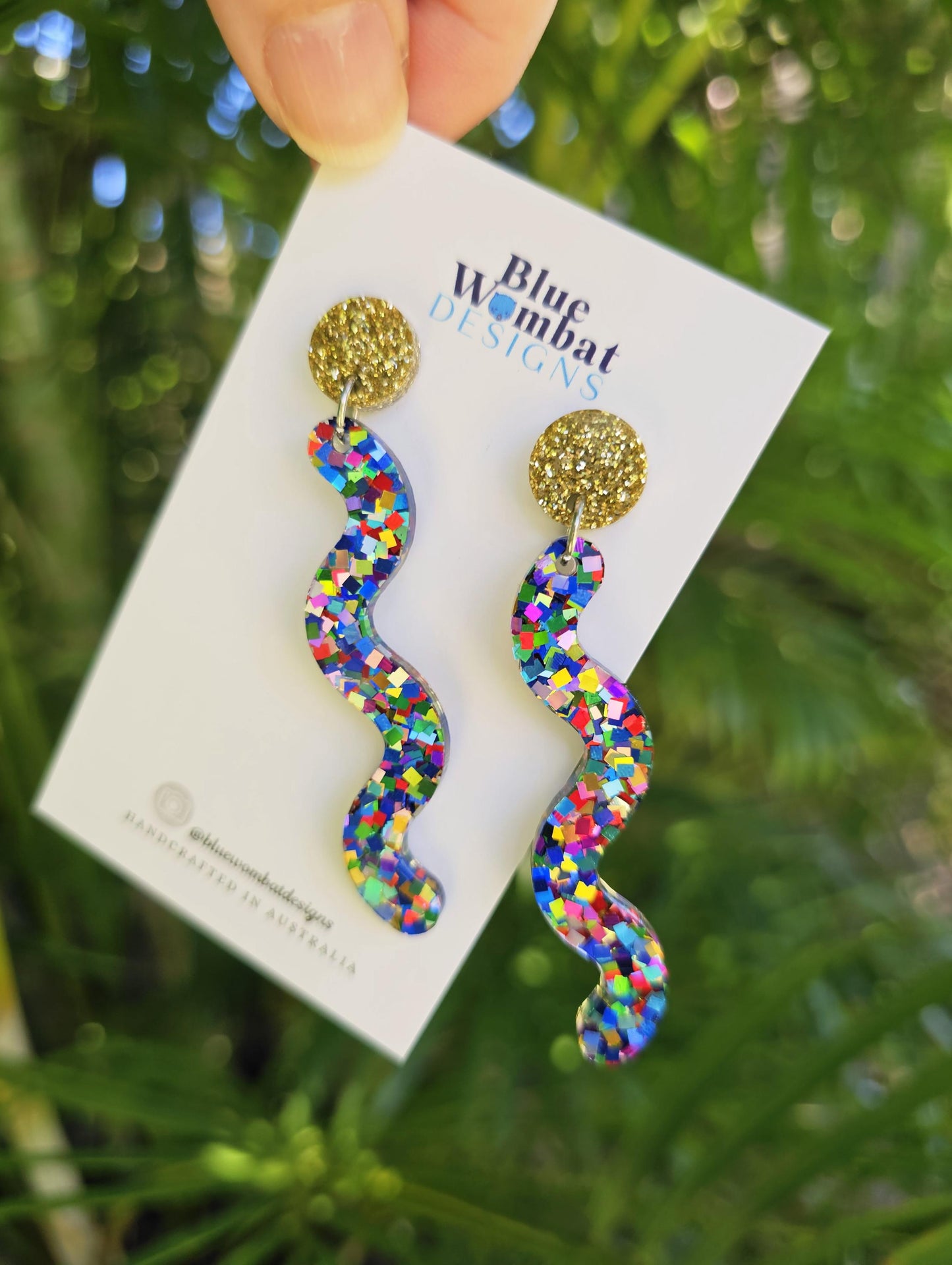 Squiggle Glitter Resin Statement Dangle Earrings