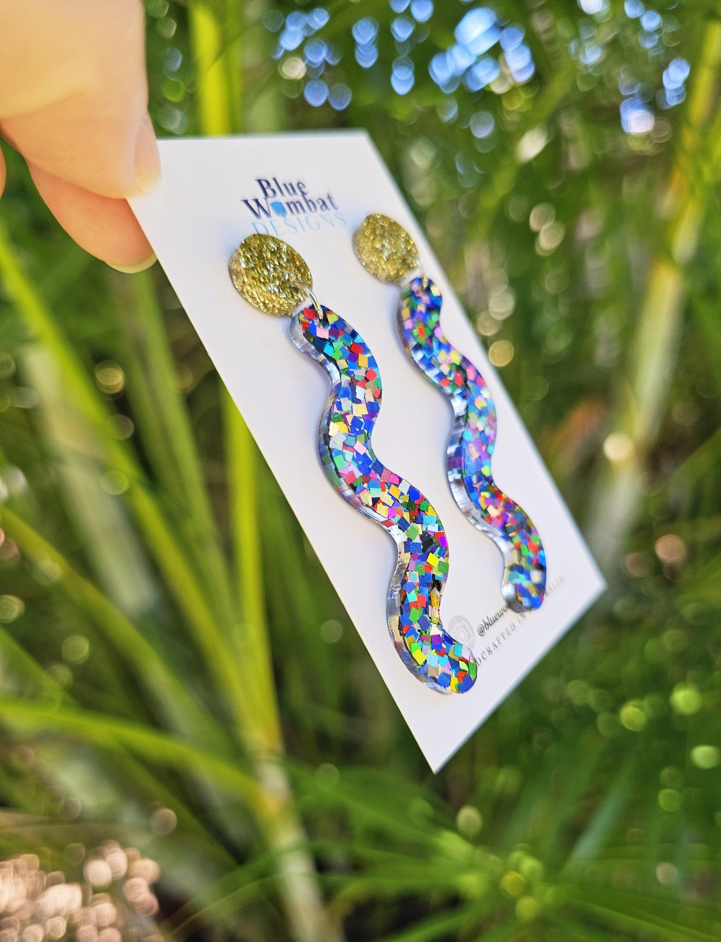 Squiggle Glitter Resin Statement Dangle Earrings