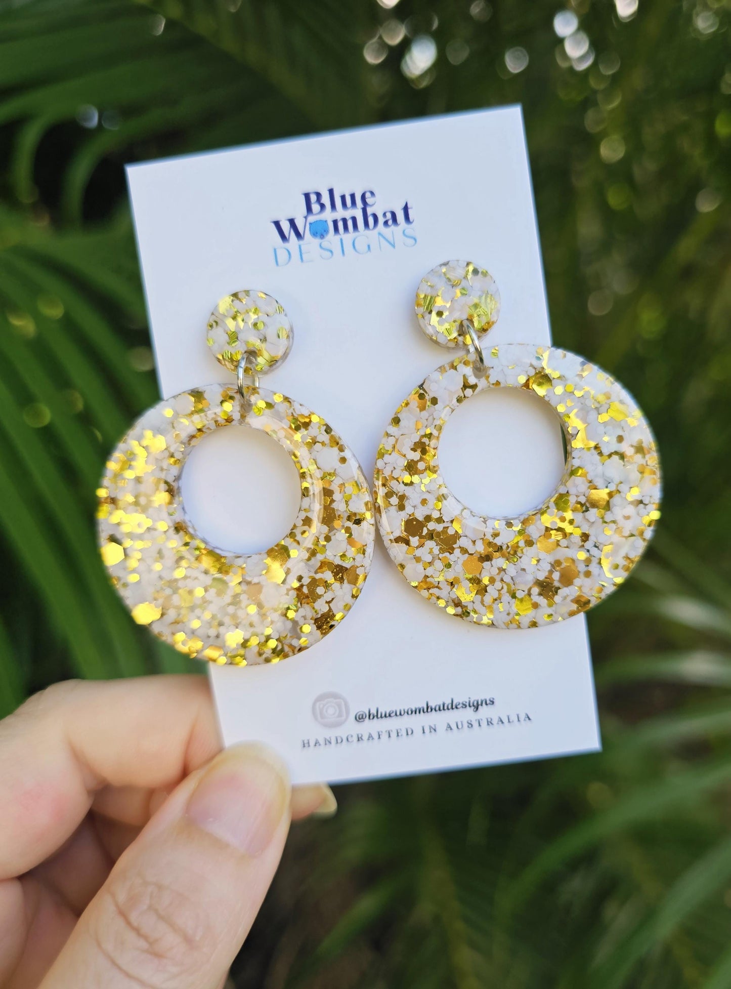 Resin Round Glitter Domed Dangle Earrings
