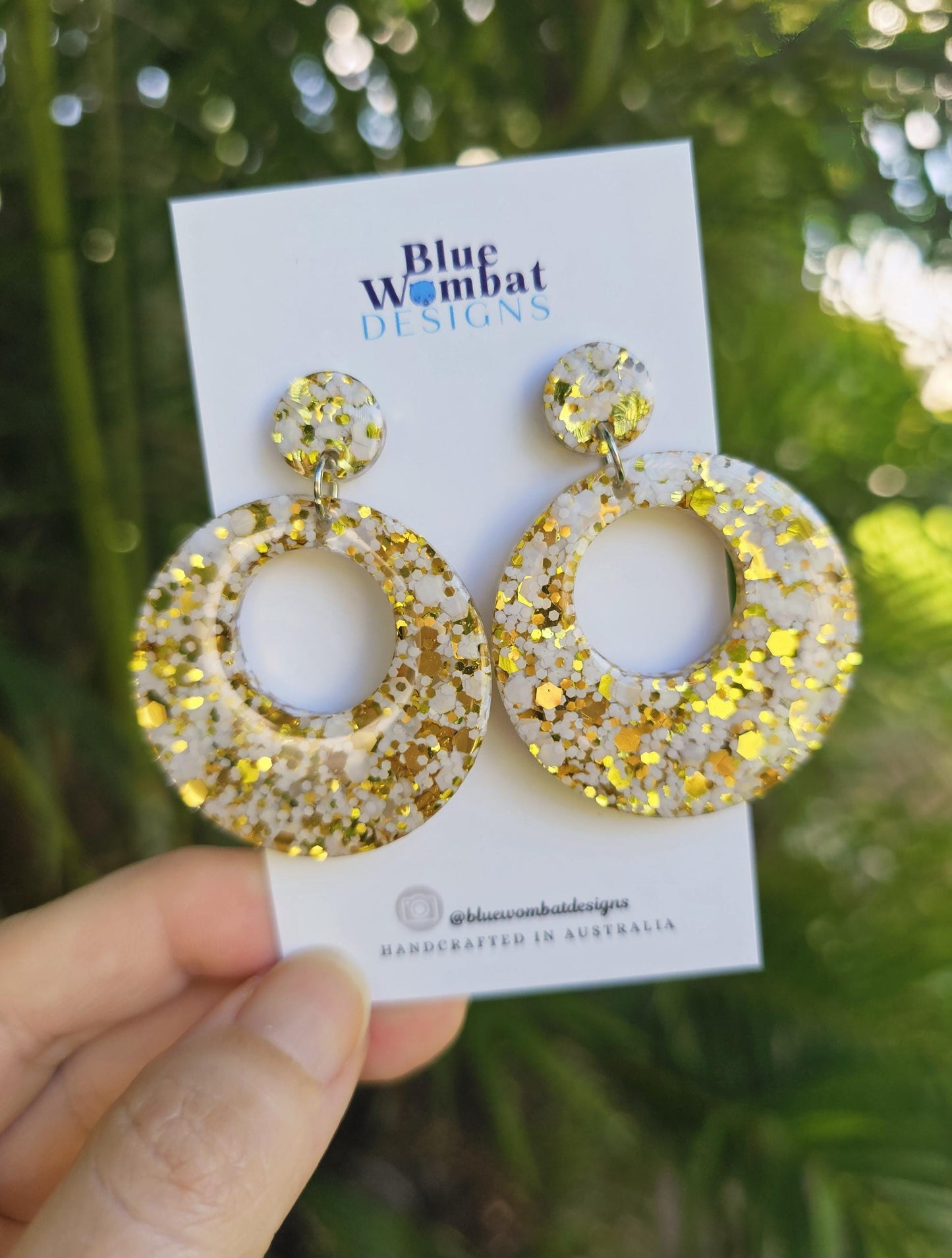 Resin Round Glitter Domed Dangle Earrings
