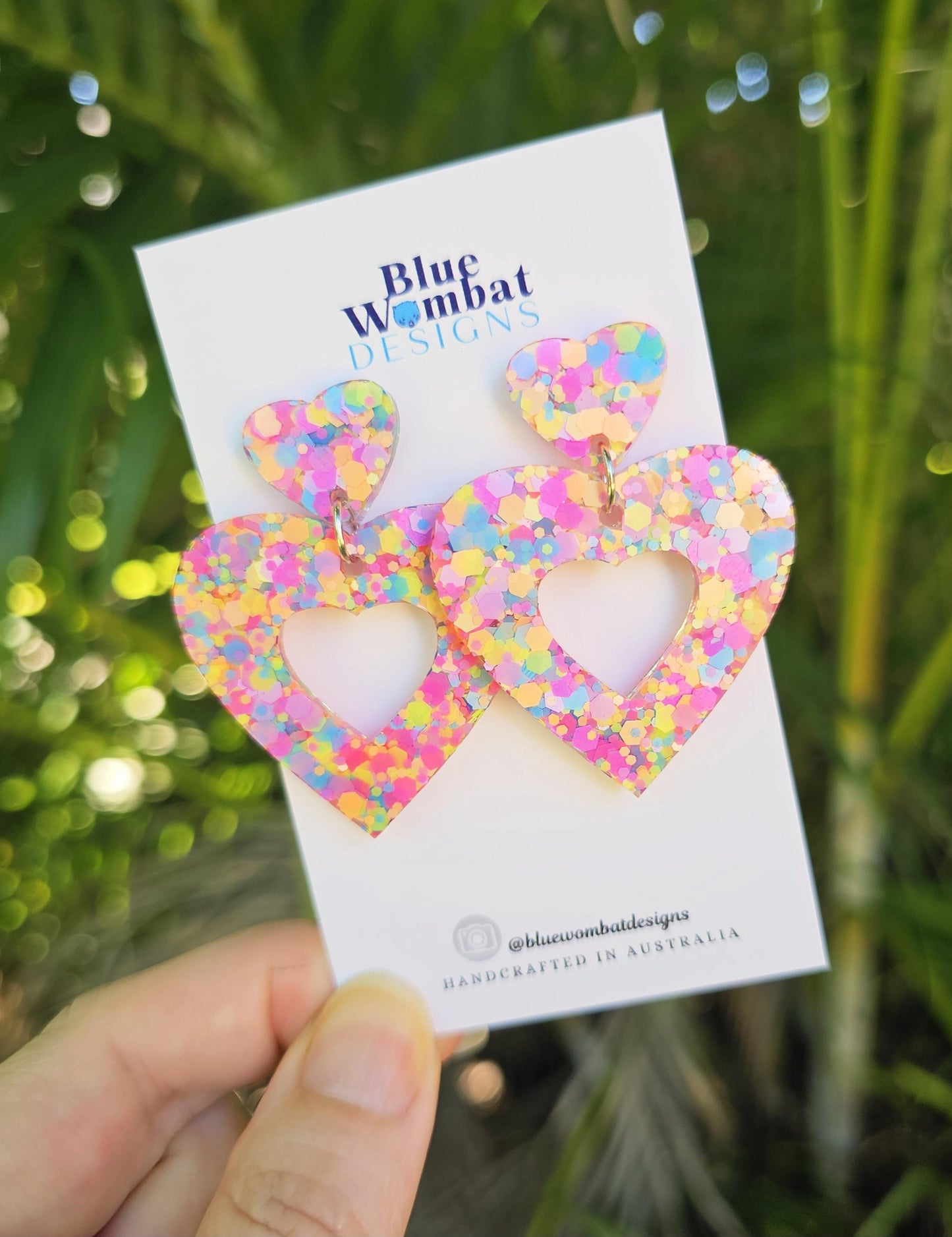 Love Heart Colourful Glitter Resin Dangle Earrings