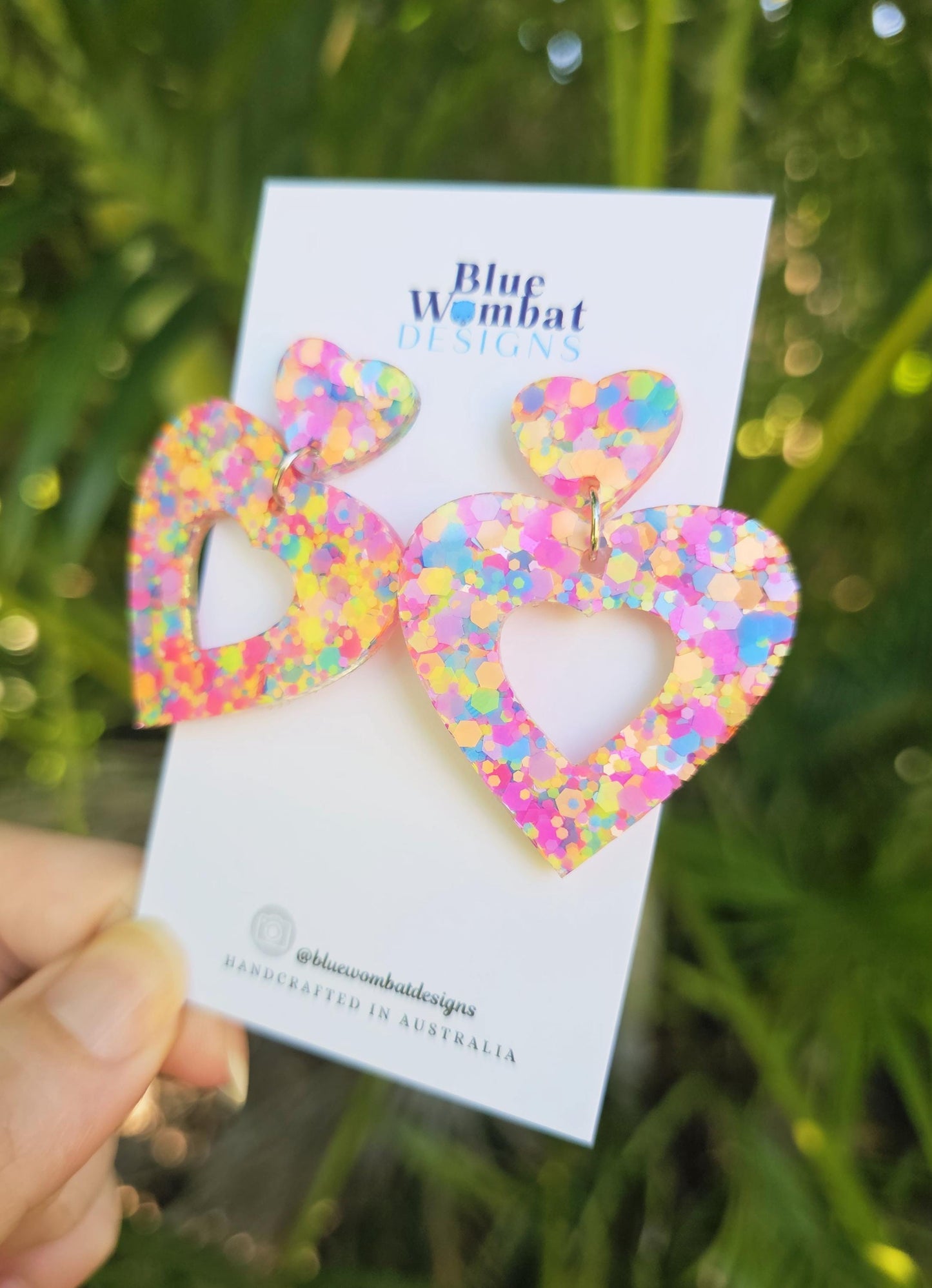 Love Heart Colourful Glitter Resin Dangle Earrings