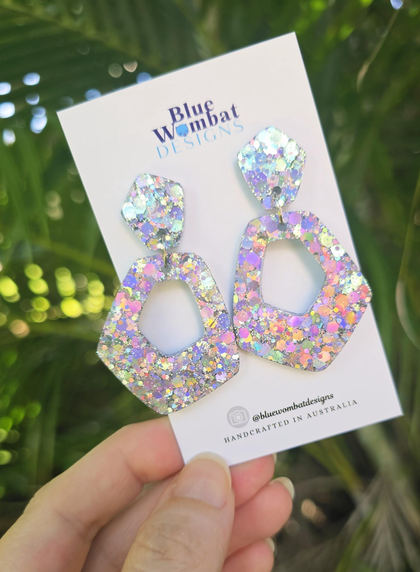 Resin Sparkle Silver Glitter Dangle Earrings