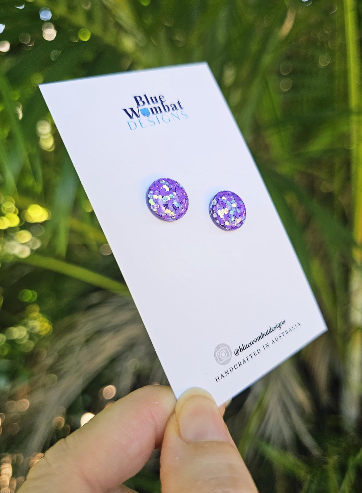 Purple Sparkle Glitter Resin Domed Studs 12mm