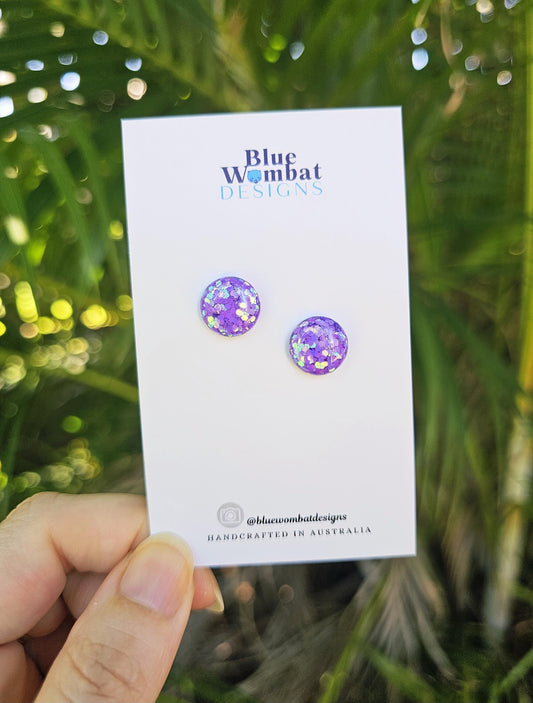 Purple Sparkle Glitter Resin Domed Studs 12mm