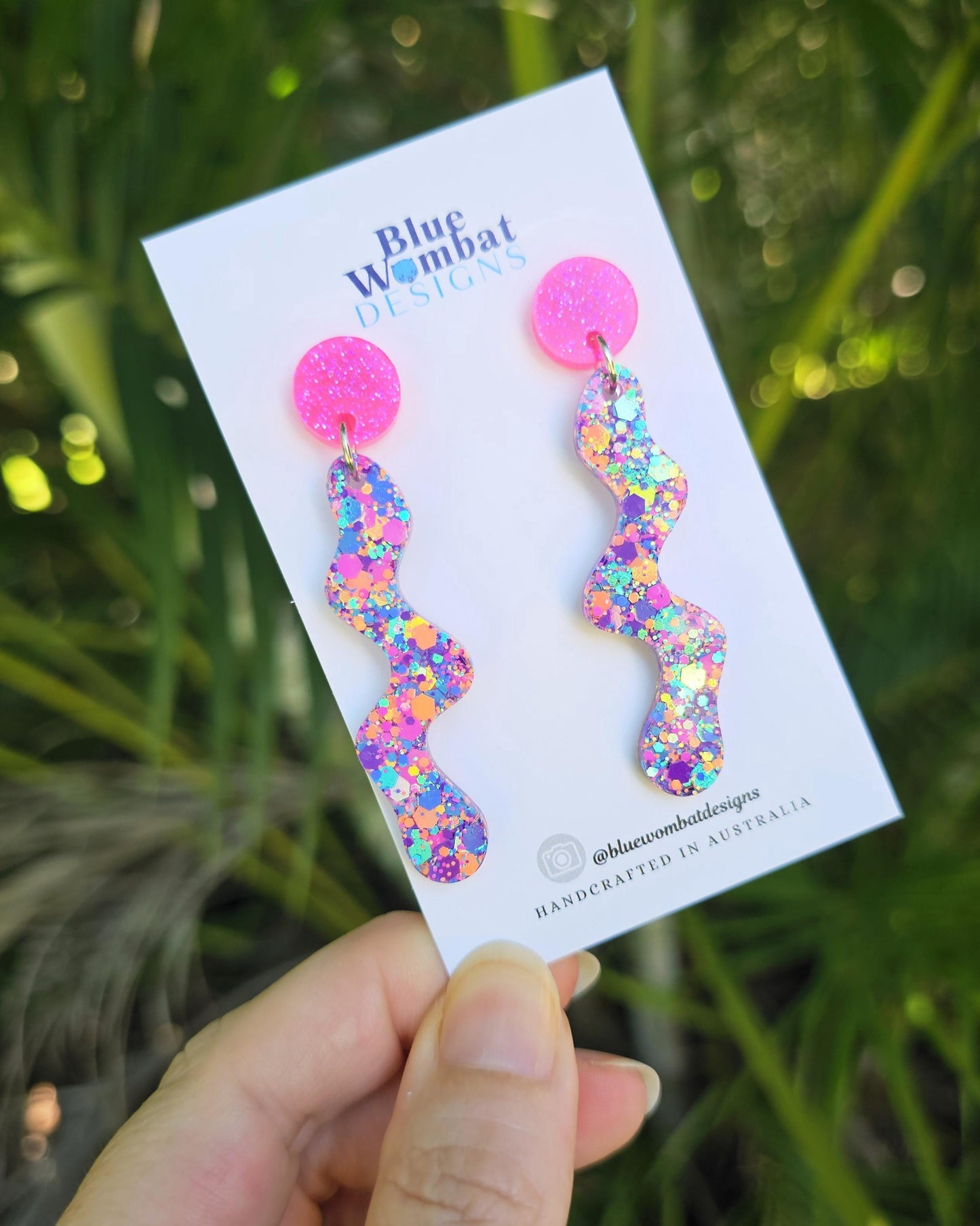 Squiggle Resin Playdough Glitter Statement Dangle Earrings