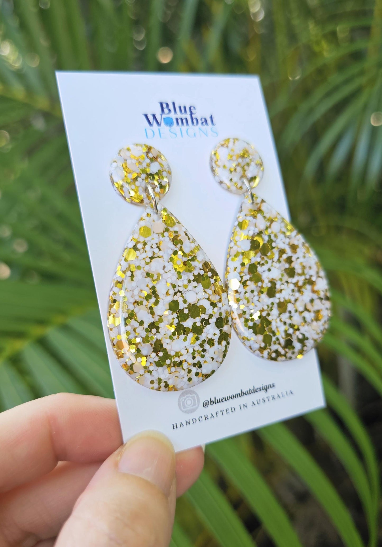 Tear Drop Resin Glitter Dangle Domed Earrings