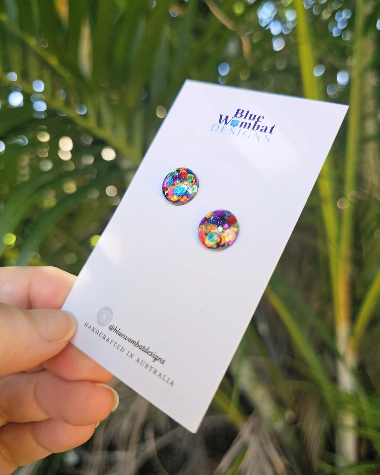 Rainbow Glitter Resin Domed Studs 12mm