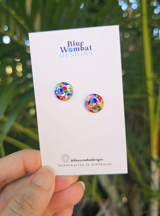 Rainbow Glitter Resin Domed Studs 12mm
