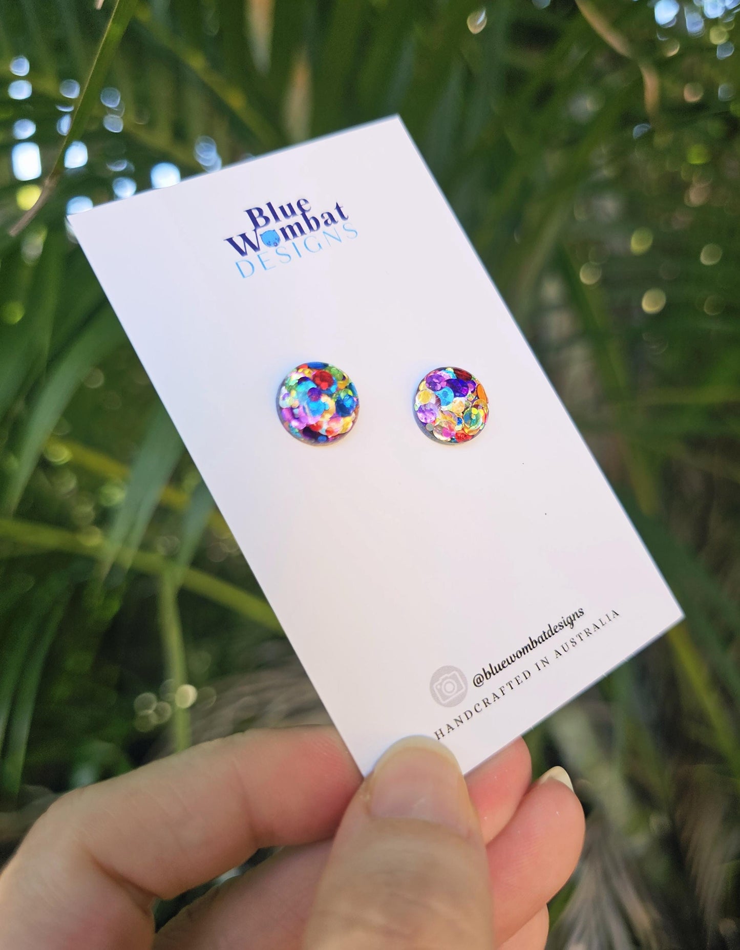 Rainbow Glitter Resin Domed Studs 12mm