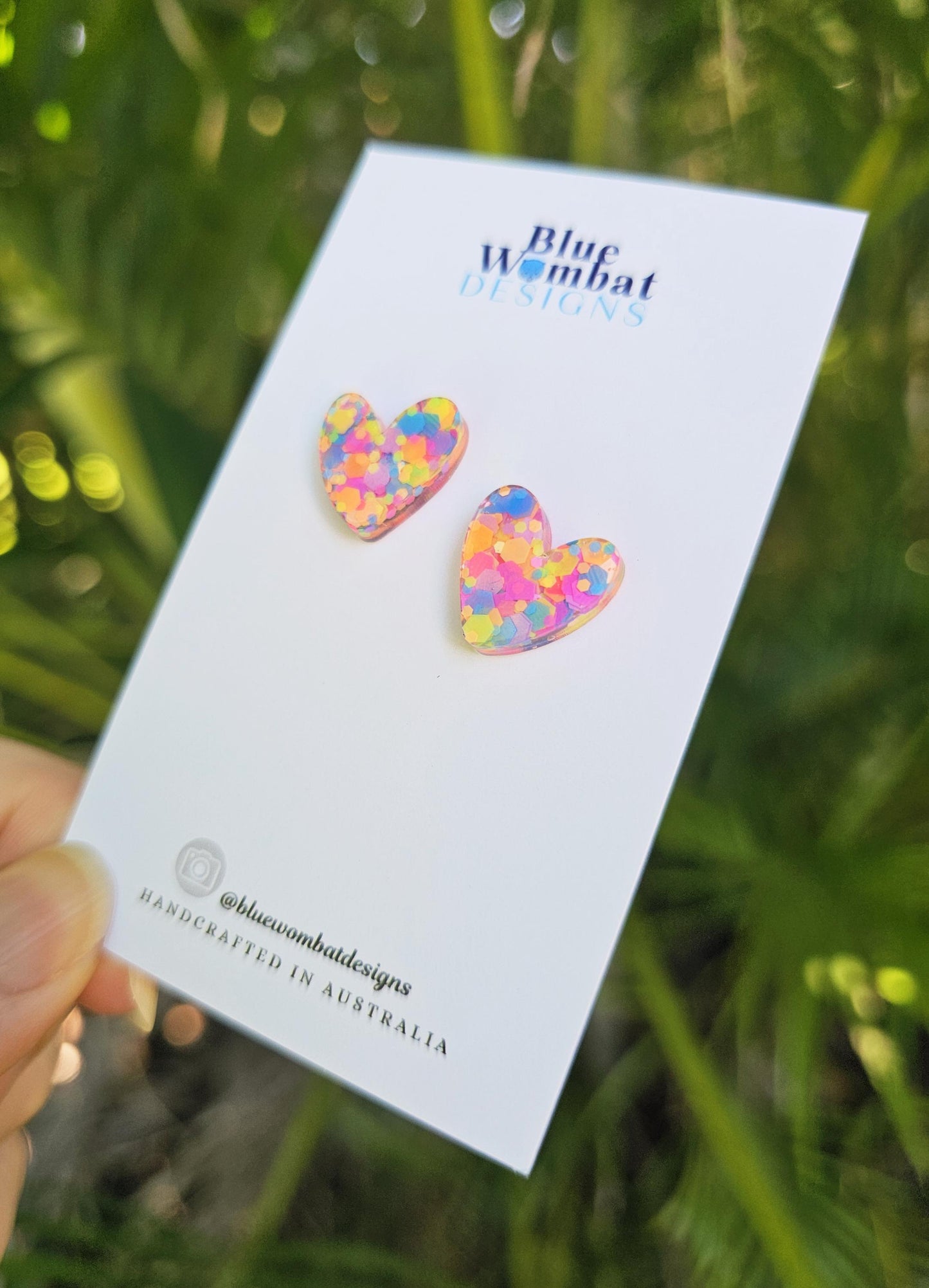 Love Heart Colourful Glitter Stud Earrings 16mm
