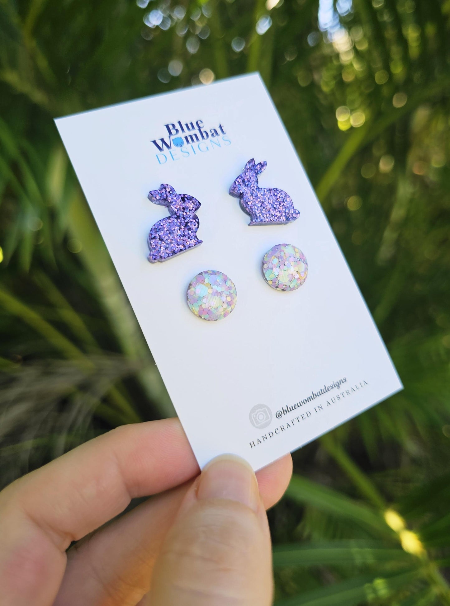 Easter Bunny Purple Glitter Resin Two Stud Pack Earrings