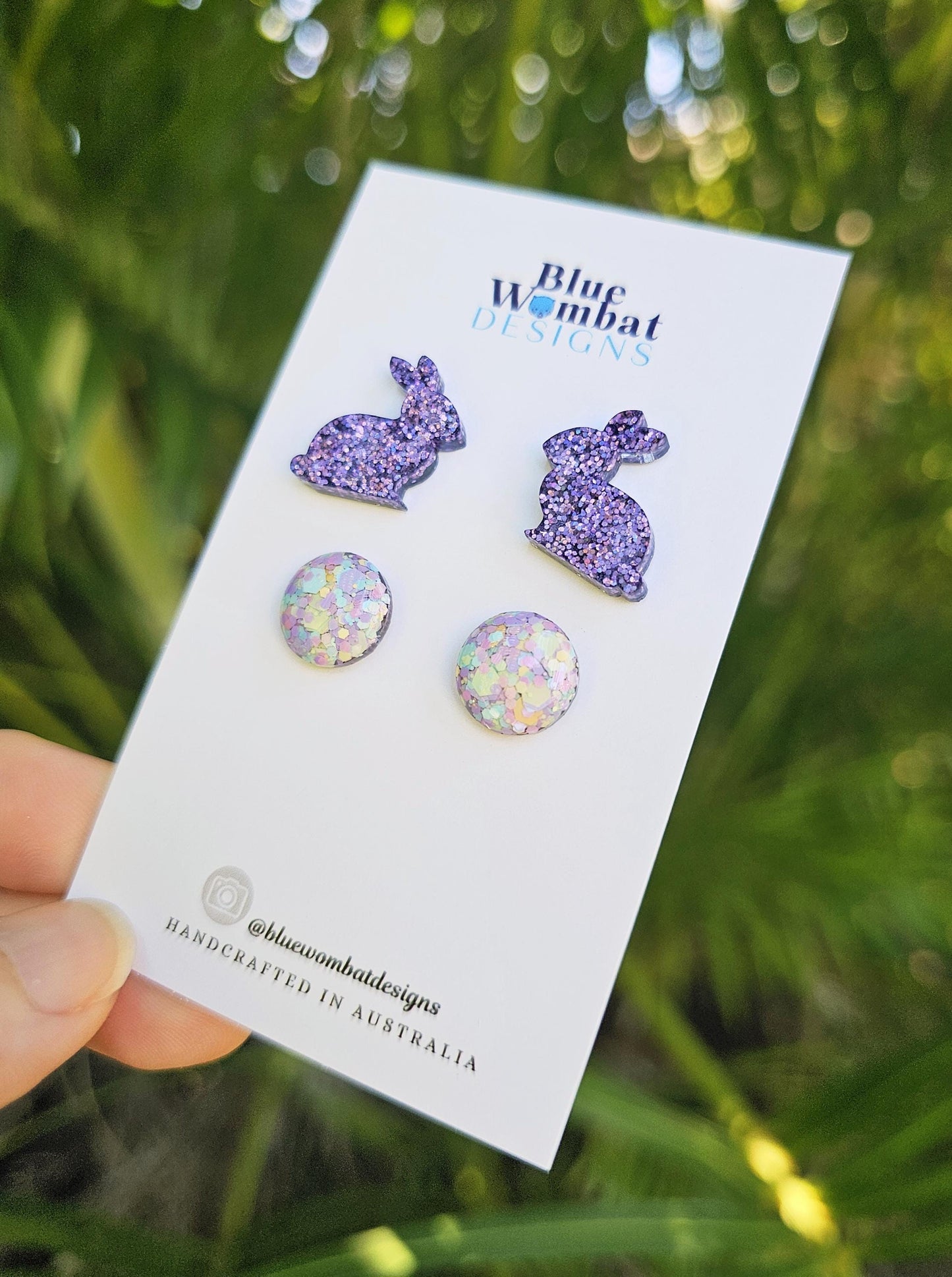 Easter Bunny Purple Glitter Resin Two Stud Pack Earrings