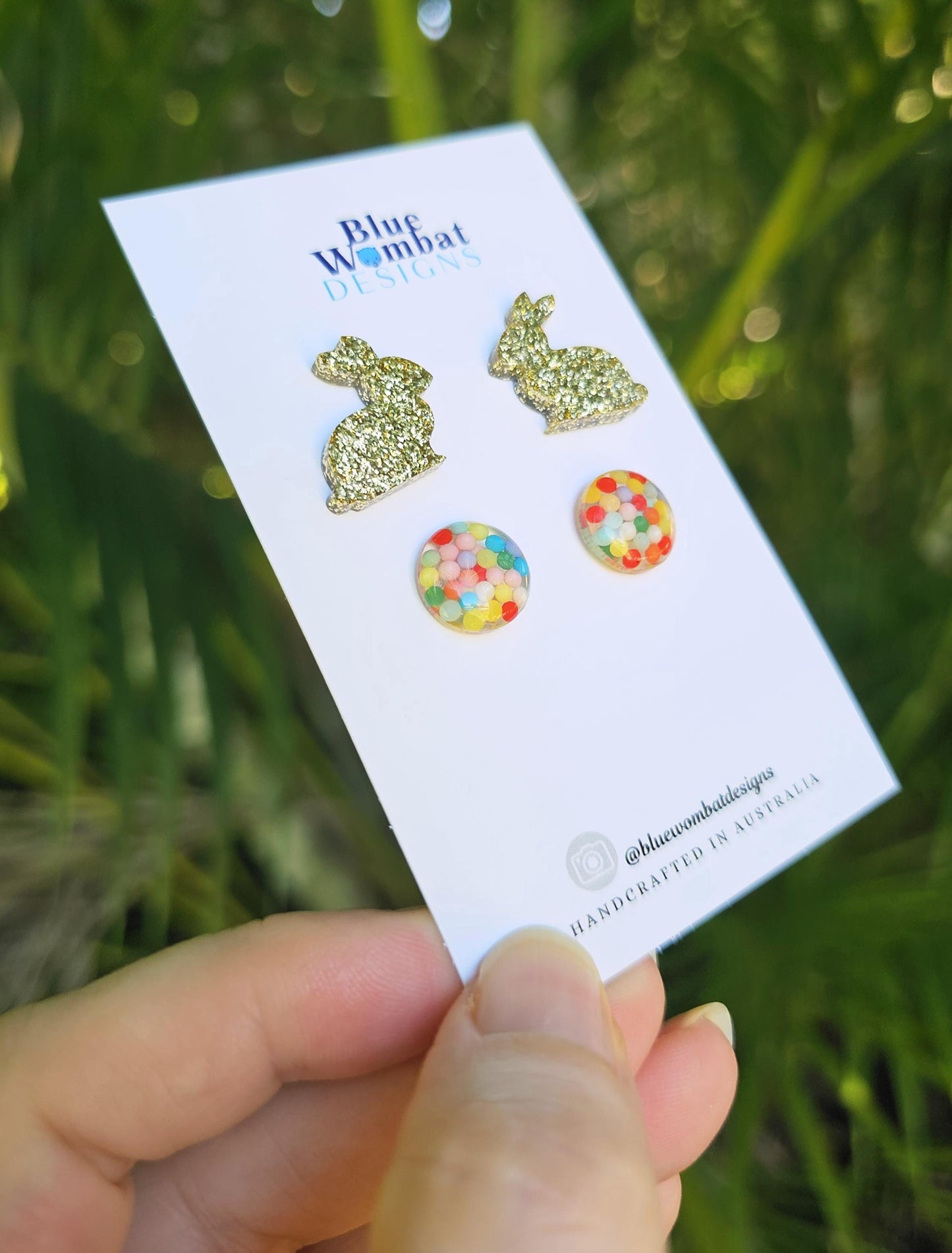 Easter Bunny Glitter Resin Two Stud Pack Earrings