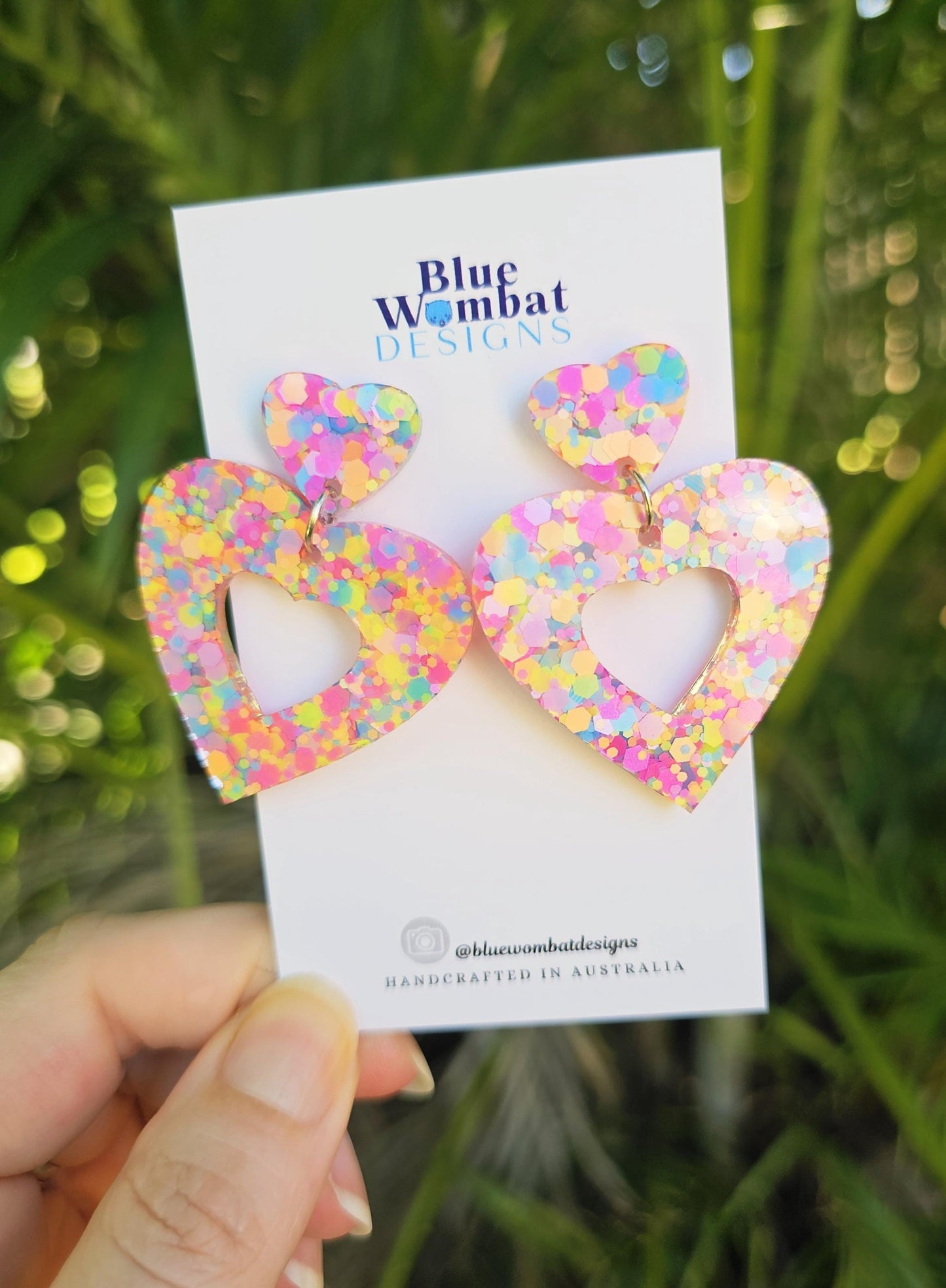 Love Heart Colourful Glitter Resin Dangle Earrings