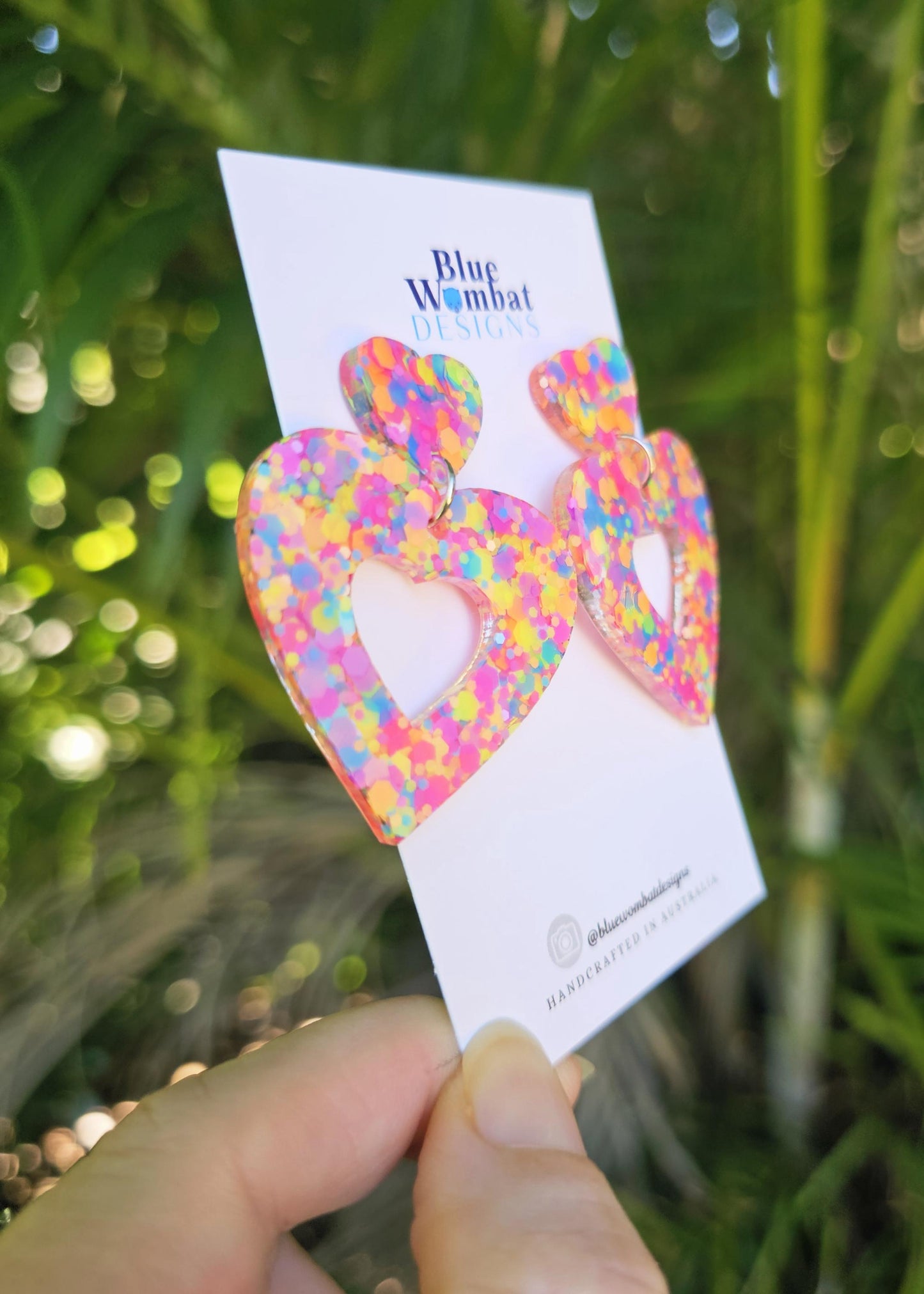 Love Heart Colourful Glitter Resin Dangle Earrings