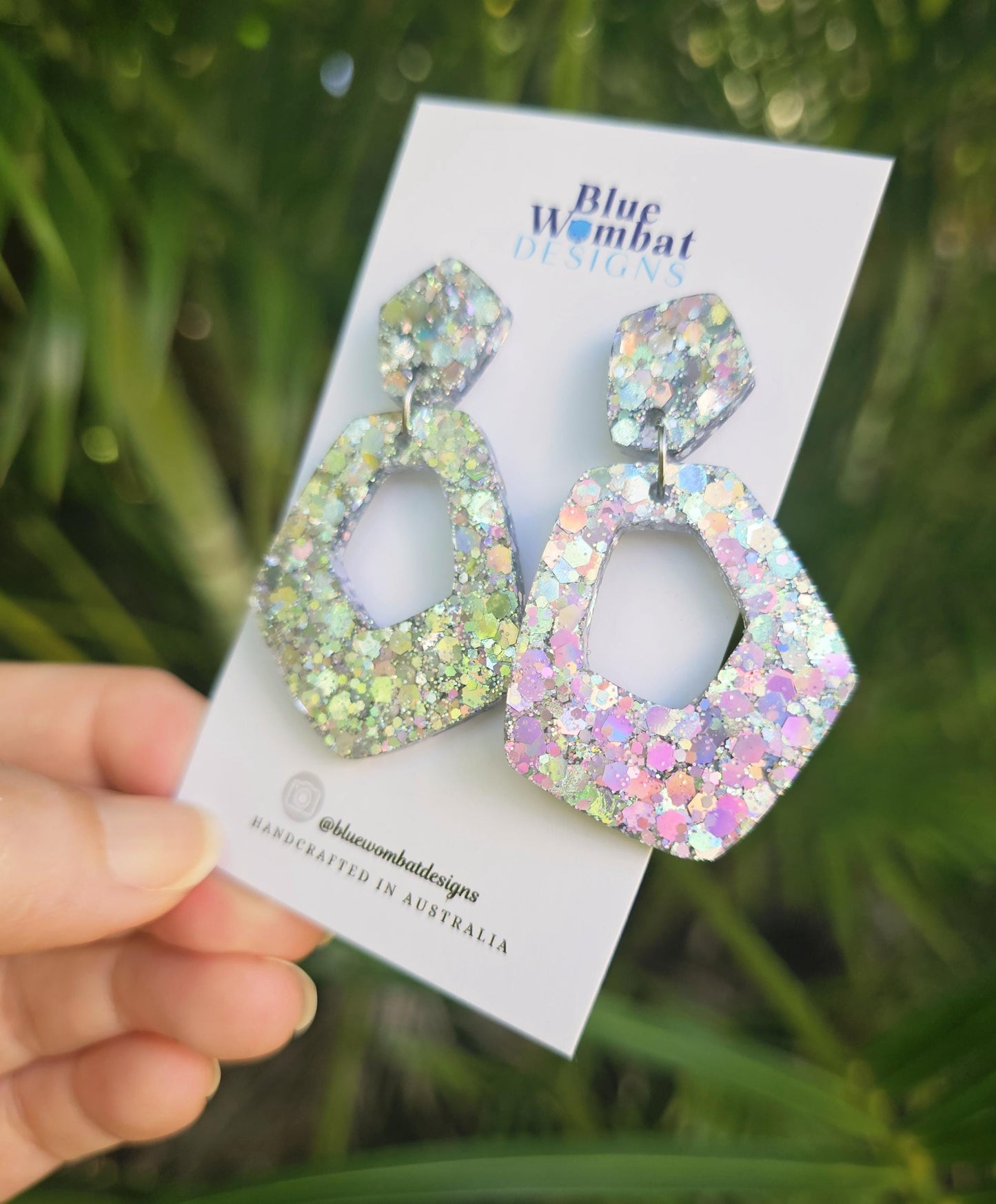 Resin Sparkle Silver Glitter Dangle Earrings