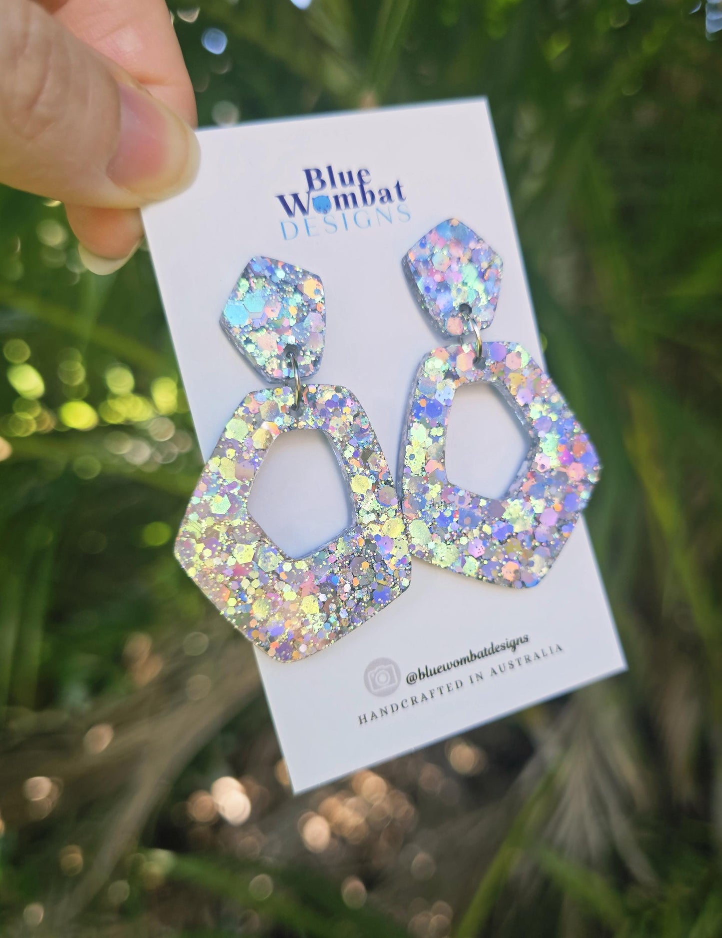 Resin Sparkle Silver Glitter Dangle Earrings