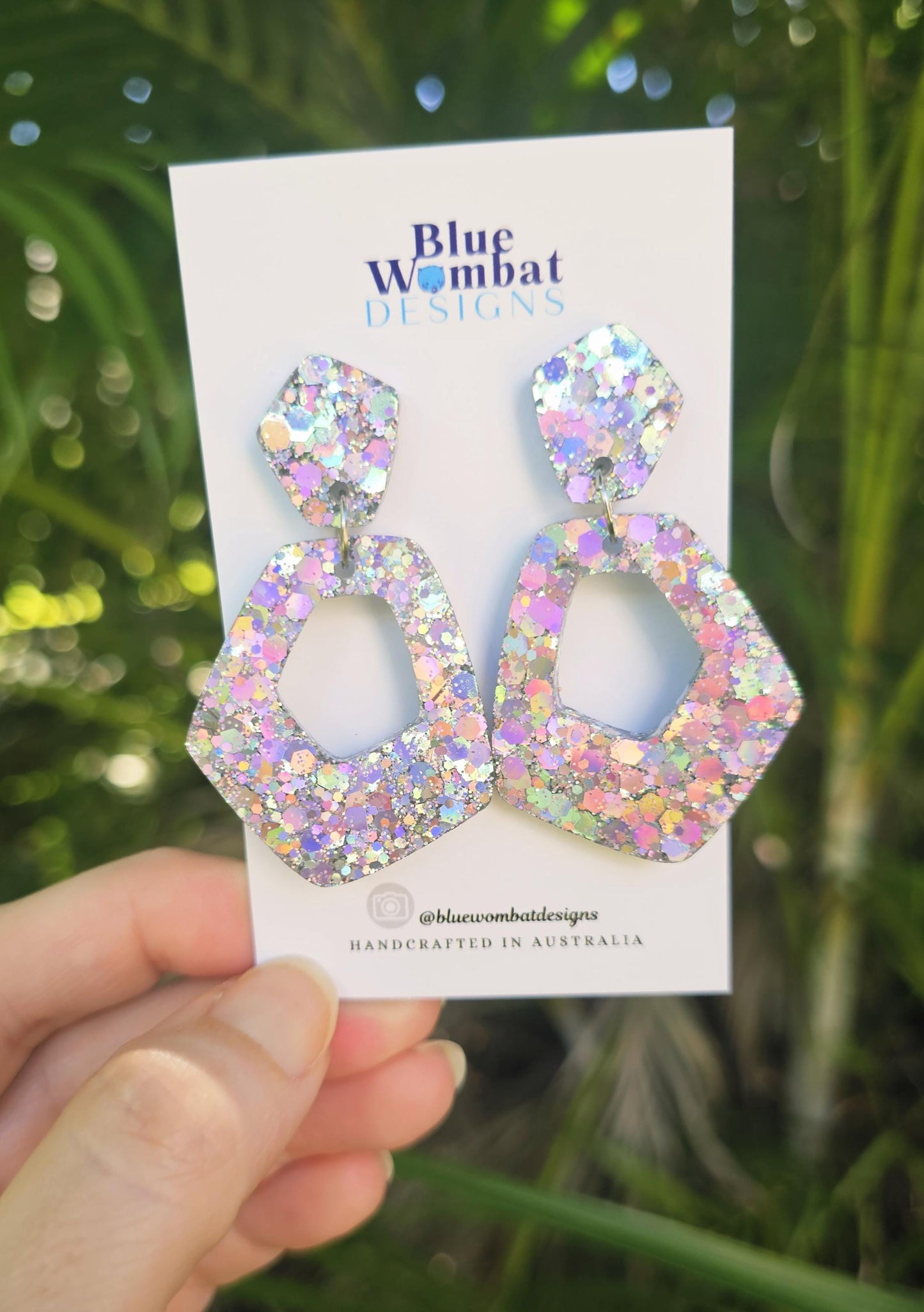 Resin Sparkle Silver Glitter Dangle Earrings