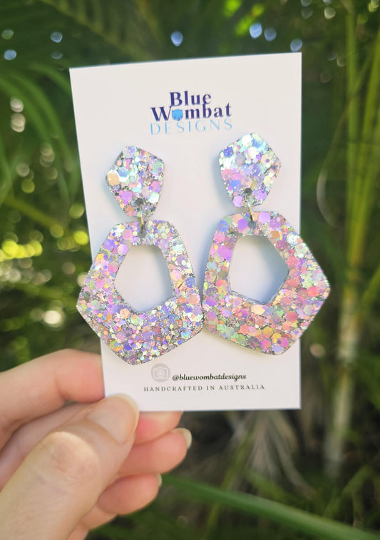 Resin Sparkle Silver Glitter Dangle Earrings