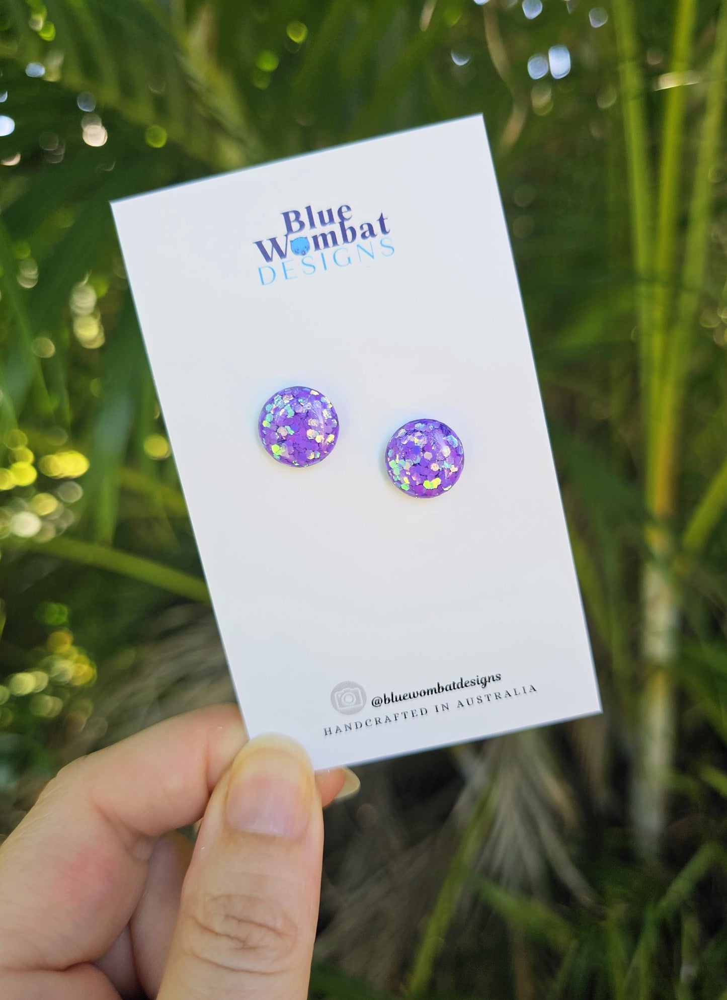 Purple Sparkle Glitter Resin Domed Studs 12mm
