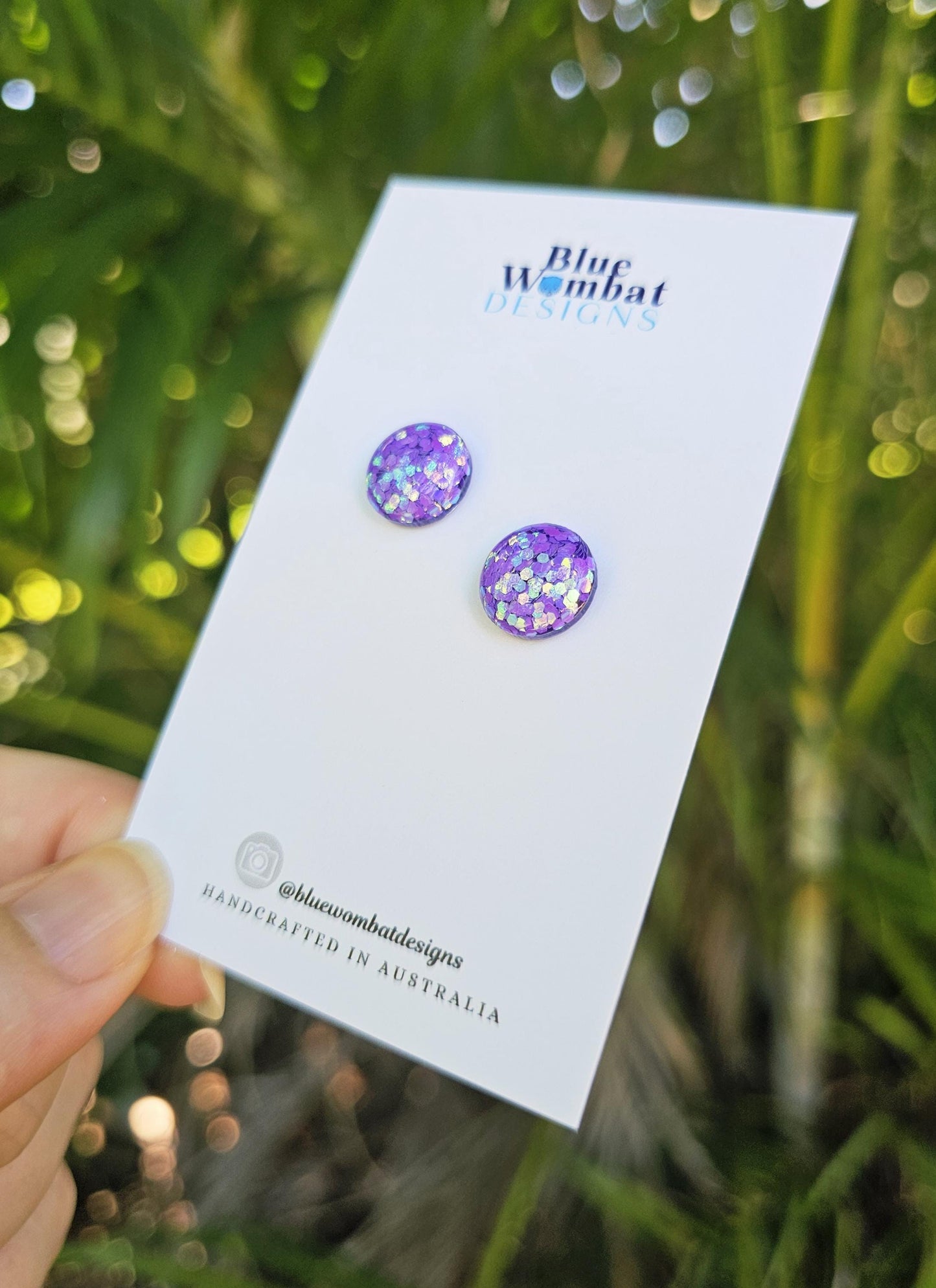 Purple Sparkle Glitter Resin Domed Studs 12mm