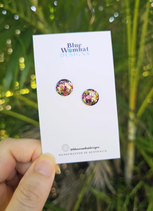 Resin Iridescent Glitter Domed Studs 12mm