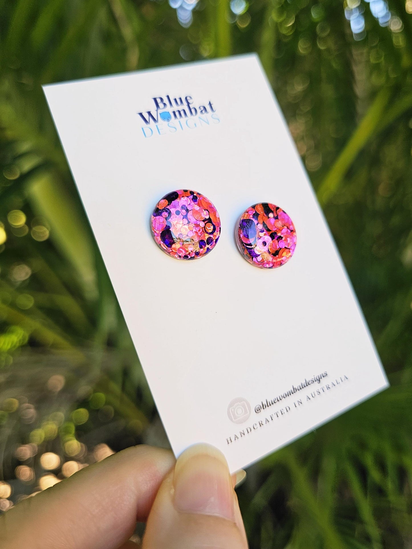 Pink Sparkle Glitter Resin Domed Studs 16mm