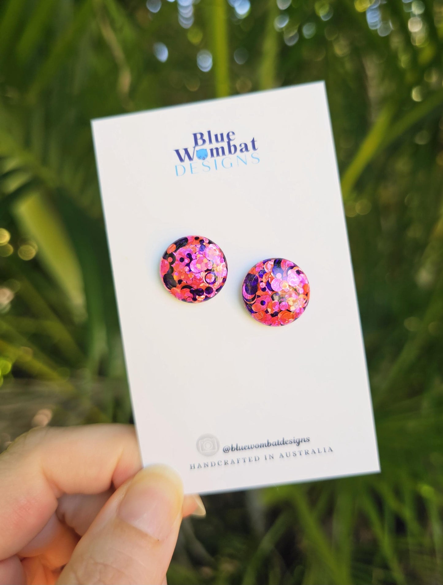 Pink Sparkle Glitter Resin Domed Studs 16mm