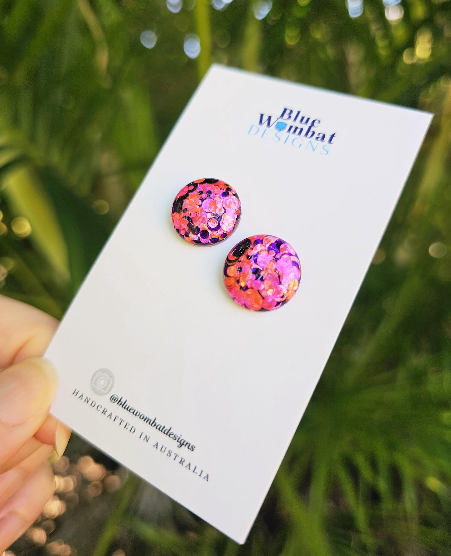 Pink Sparkle Glitter Resin Domed Studs 16mm