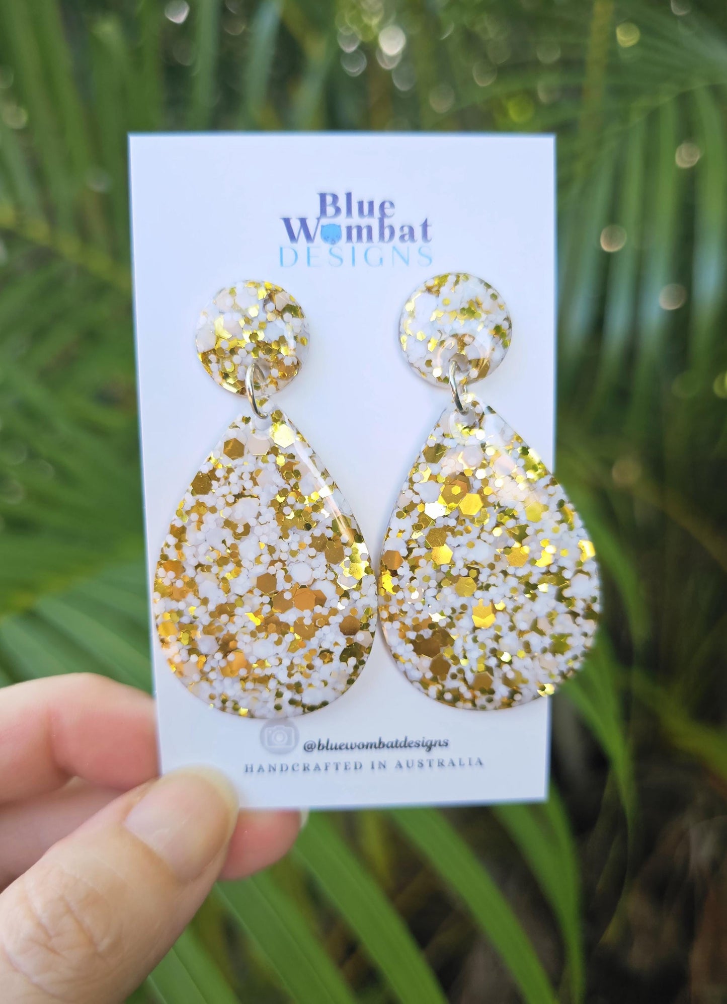 Tear Drop Resin Glitter Dangle Domed Earrings