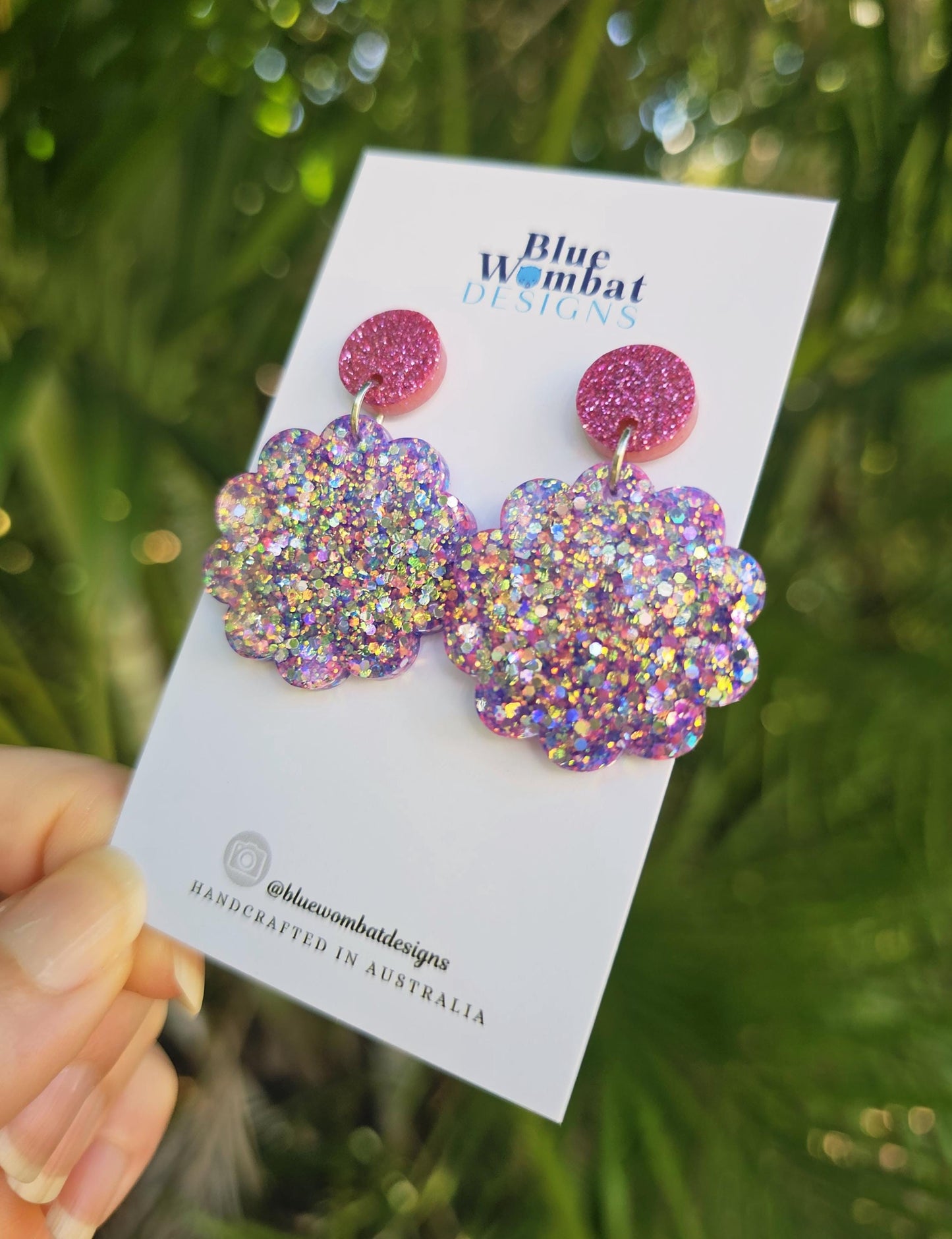 Sparkle Glitter Resin Scallop Dangle Earrings