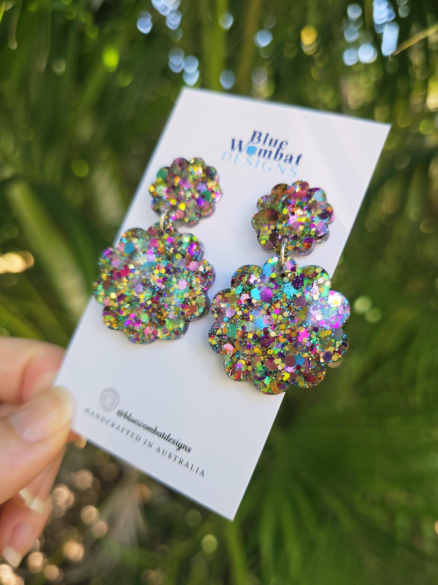 Resin Scallop Colourful Glitter Dangle Earrings
