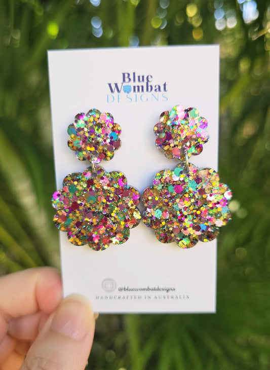 Resin Scallop Colourful Glitter Dangle Earrings