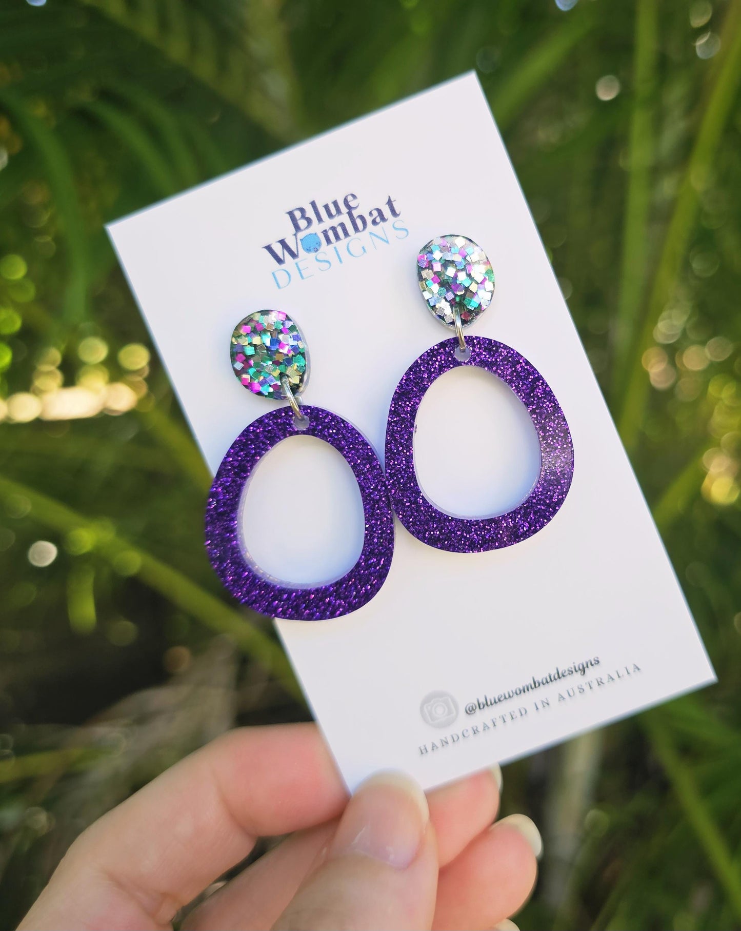 Resin Glitter Purple Hoop Dangle Earrings