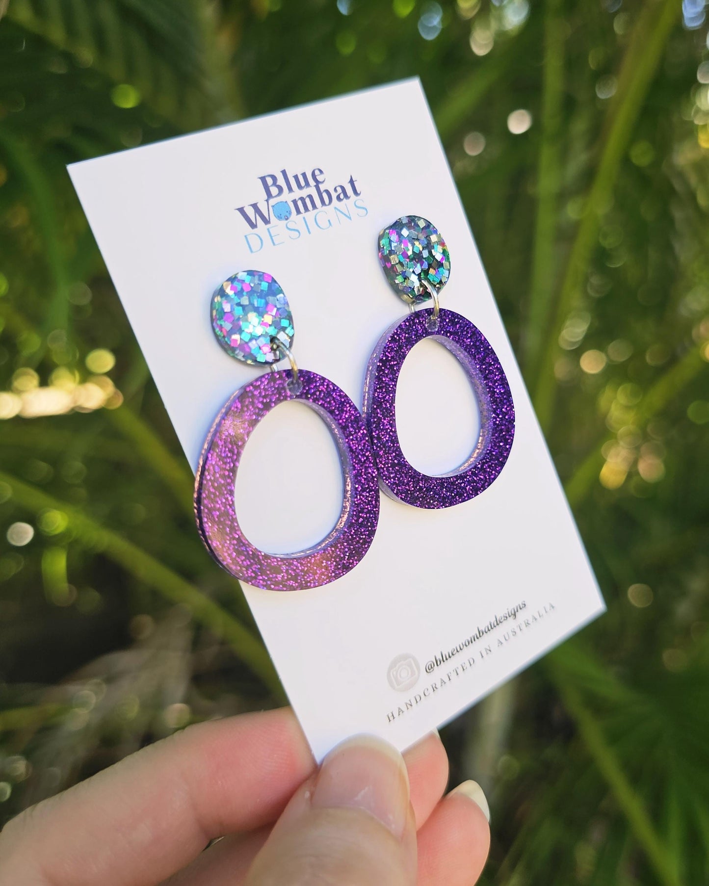Resin Glitter Purple Hoop Dangle Earrings