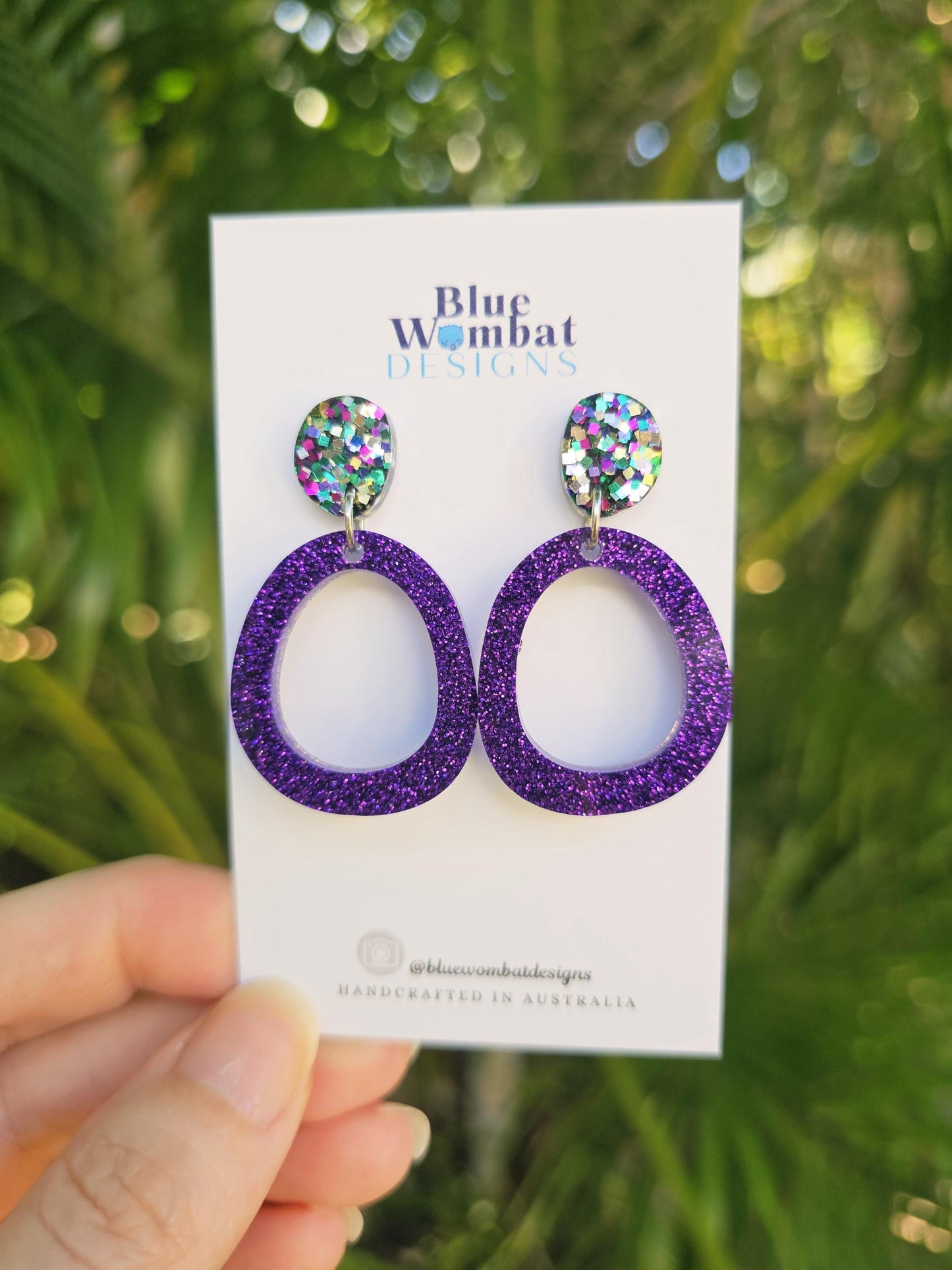 Resin Glitter Purple Hoop Dangle Earrings