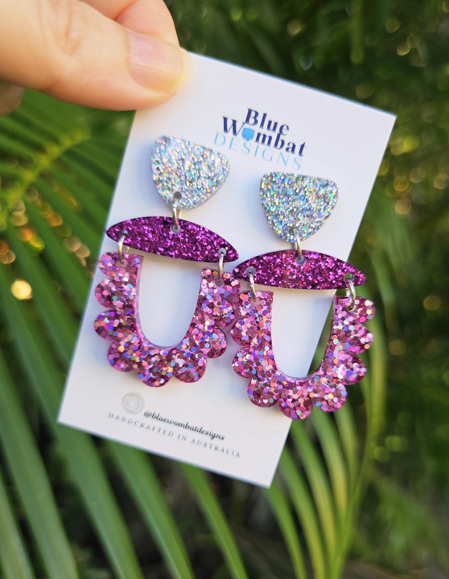 Pink Glitter Large Resin Dangle Statement Earrings