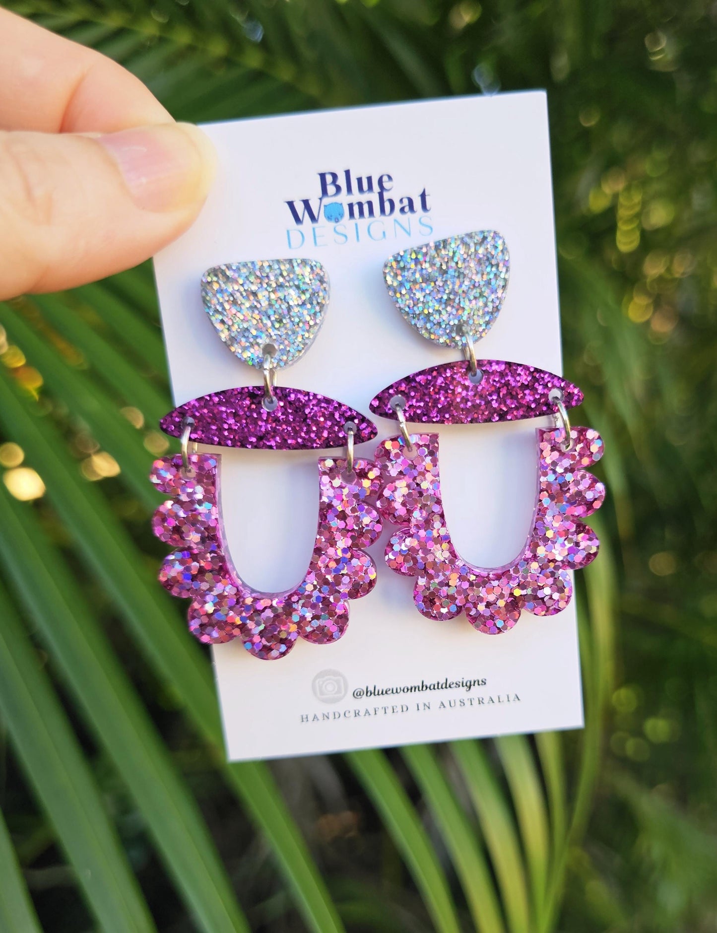 Pink Glitter Large Resin Dangle Statement Earrings