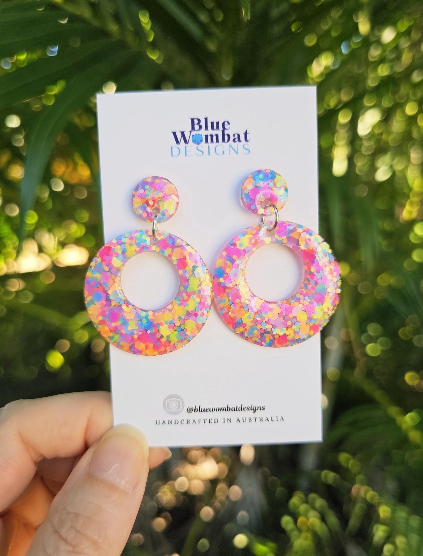 Round Hoop Glitter Resin Domed Dangle Earrings