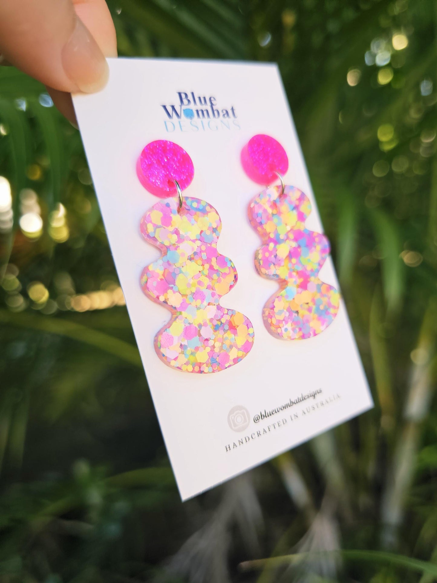 Resin Squiggle Colourful Glitter Dangle Earrings