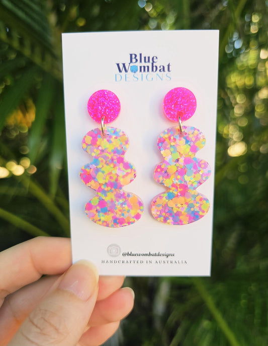 Resin Squiggle Colourful Glitter Dangle Earrings